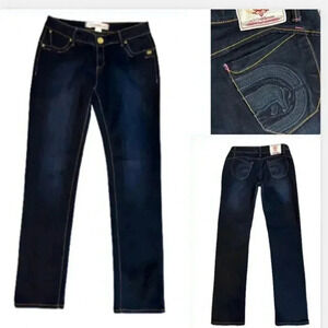 Ecko vintage INDIGO BLUE DENIM JEANS PINK TRIM CLASSIC MID WAIST JEANS SIZE M